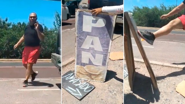 Hasta pateó su cartel: Agresivo conductor insultó a vendedoras de pan en la carretera