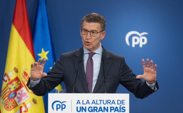 Alberto Núñez Feijóo este jueves en la sede de Génova. /E. P.